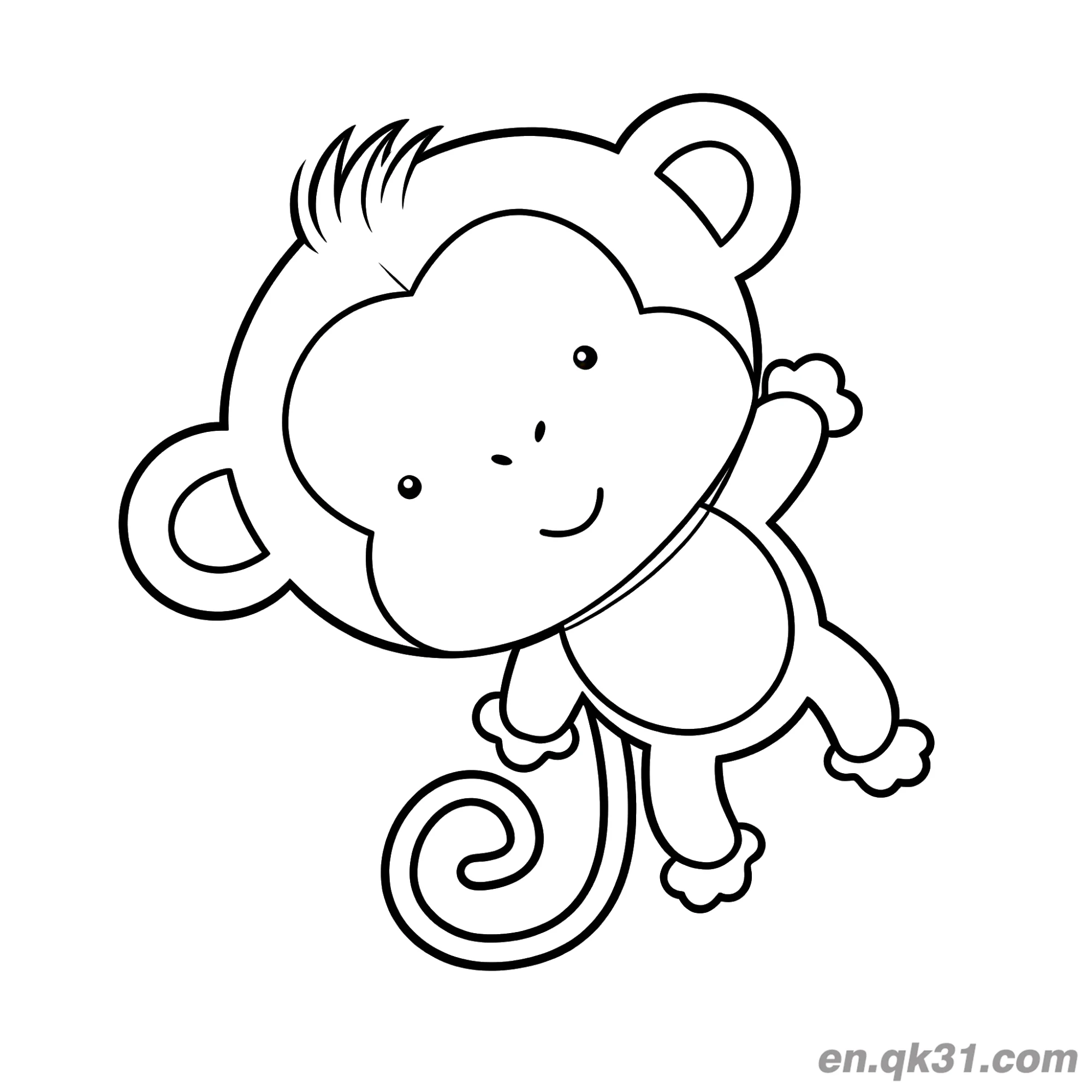 免费 极简线条卡通小猴子简笔画涂色页 简笔画涂色页