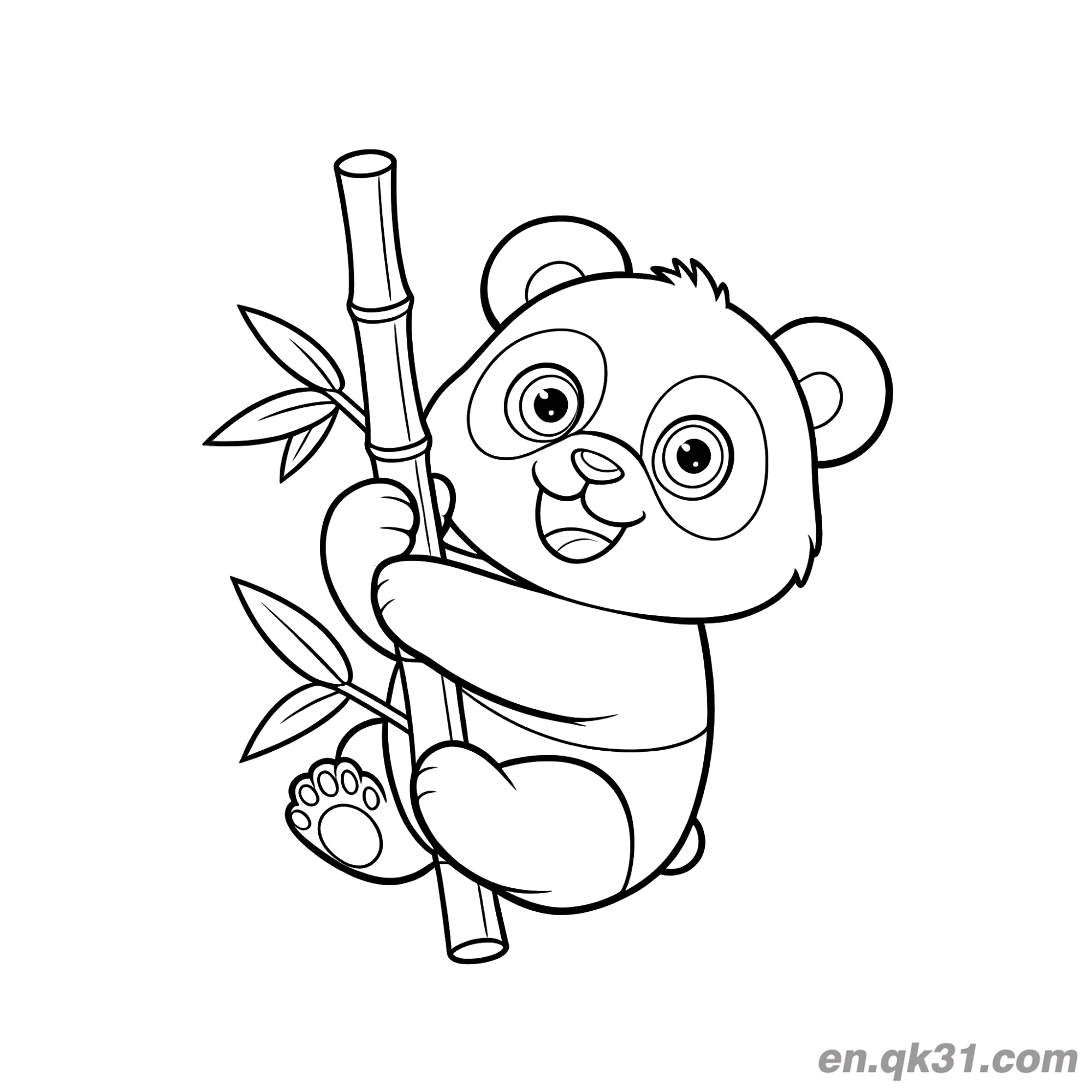 免费 熊猫宝宝爬竹竿简笔画涂色页 简笔画涂色页