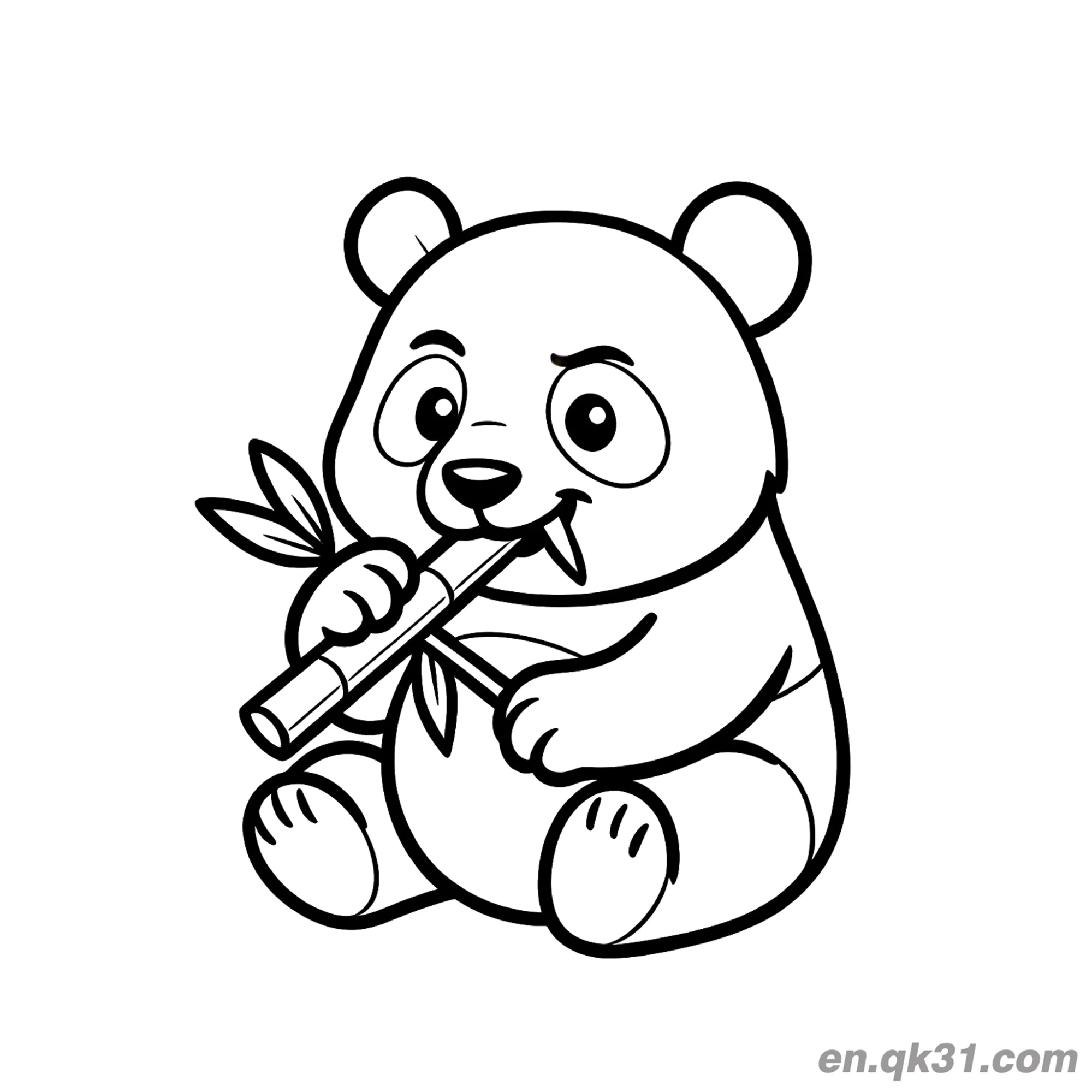 免费 卡通熊猫坐着吃竹子简笔画涂色页 简笔画涂色页