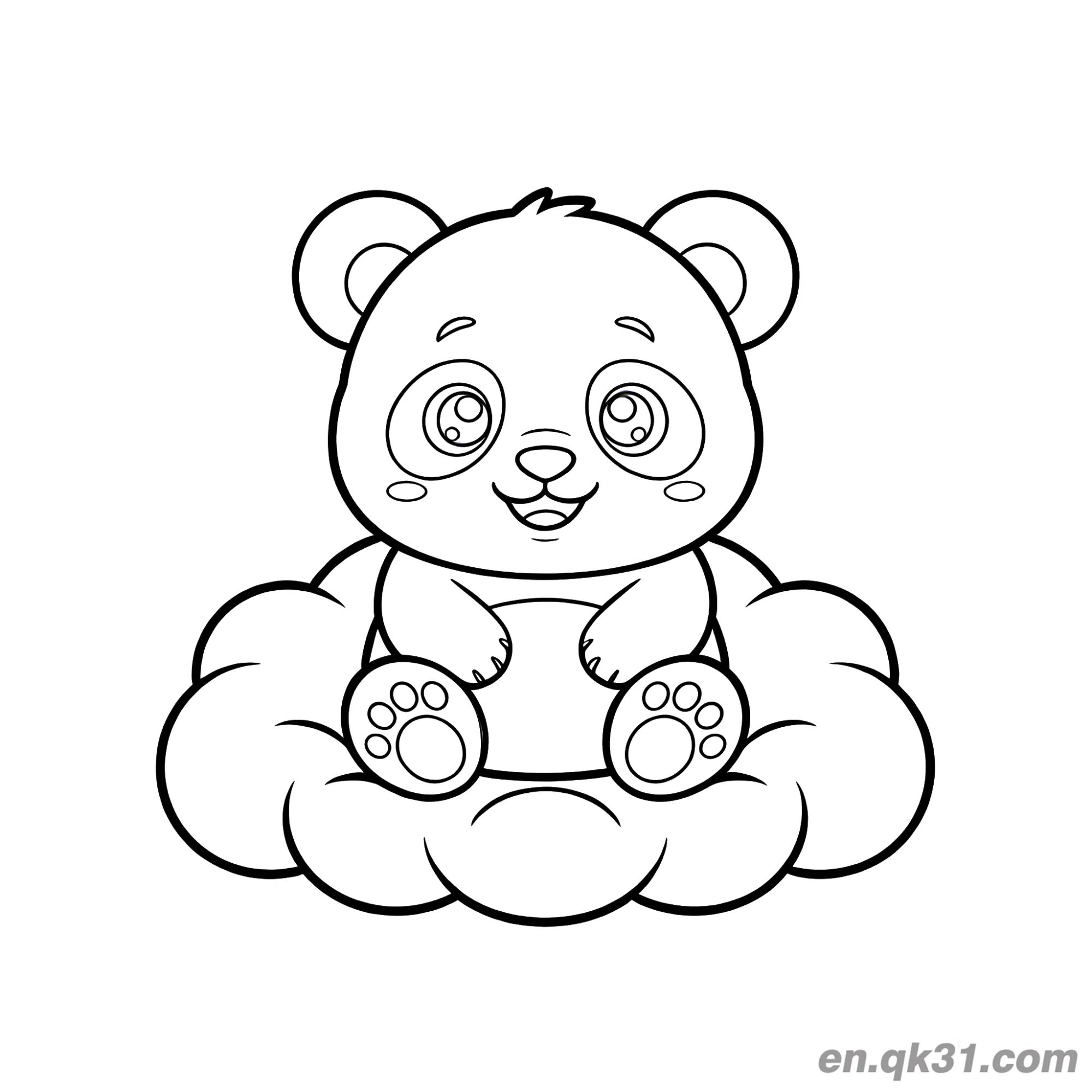 免费 可爱害羞熊猫坐云上简笔画涂色页 简笔画涂色页