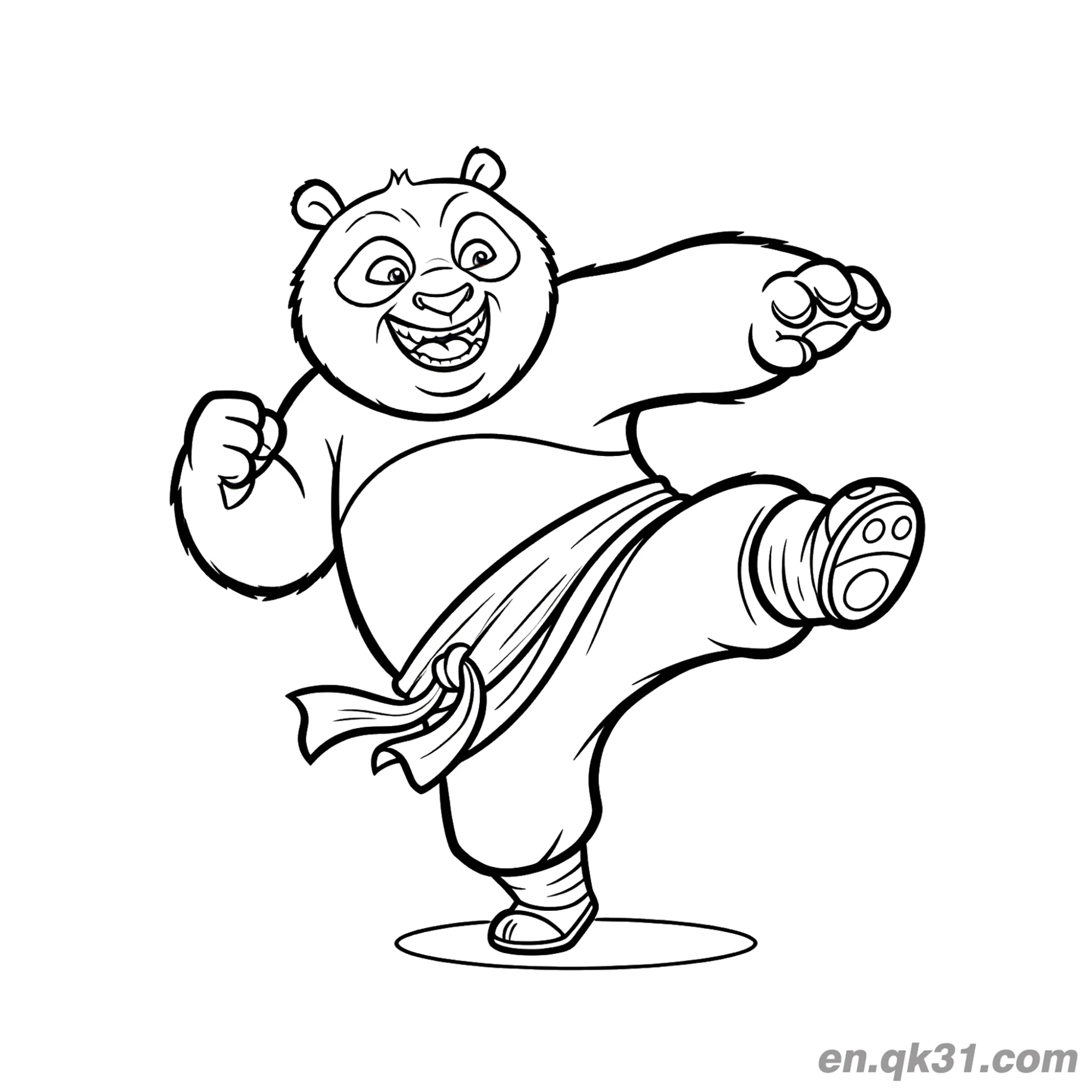 免费 功夫熊猫练习踢腿简笔画涂色页 简笔画涂色页