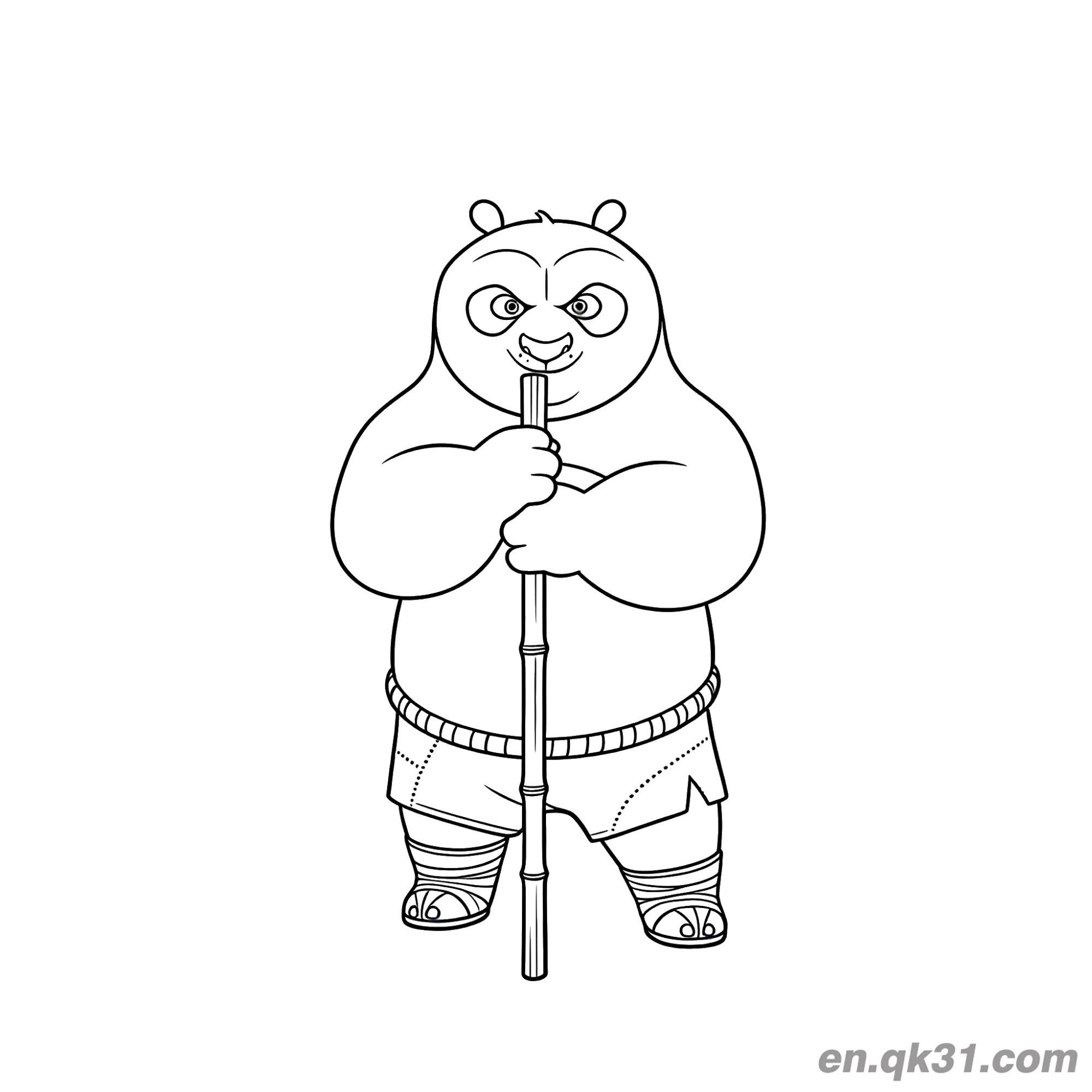 免费 功夫熊猫练习竹棍简笔画涂色页 简笔画涂色页