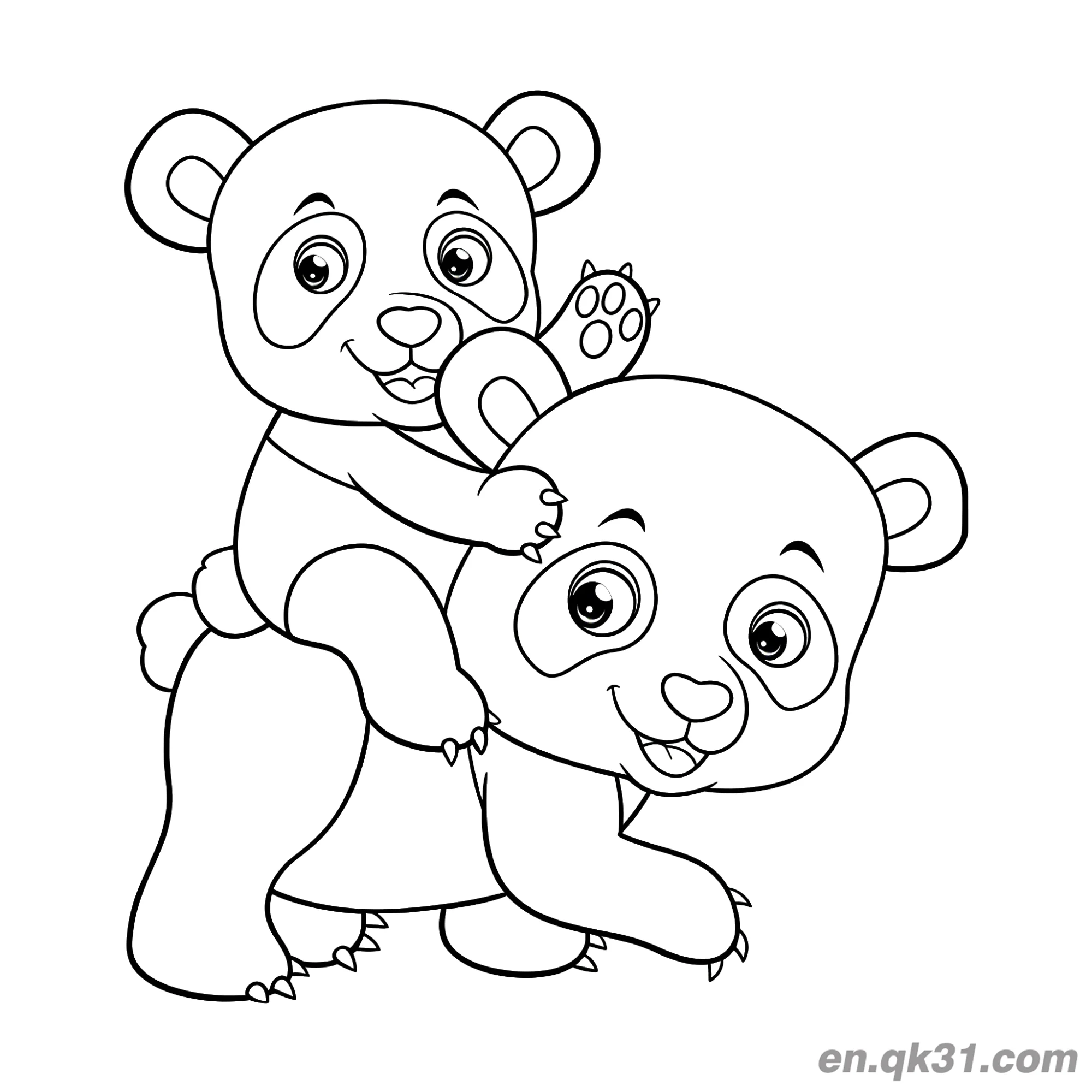 免费 两只熊猫一起玩耍简笔画涂色页 简笔画涂色页