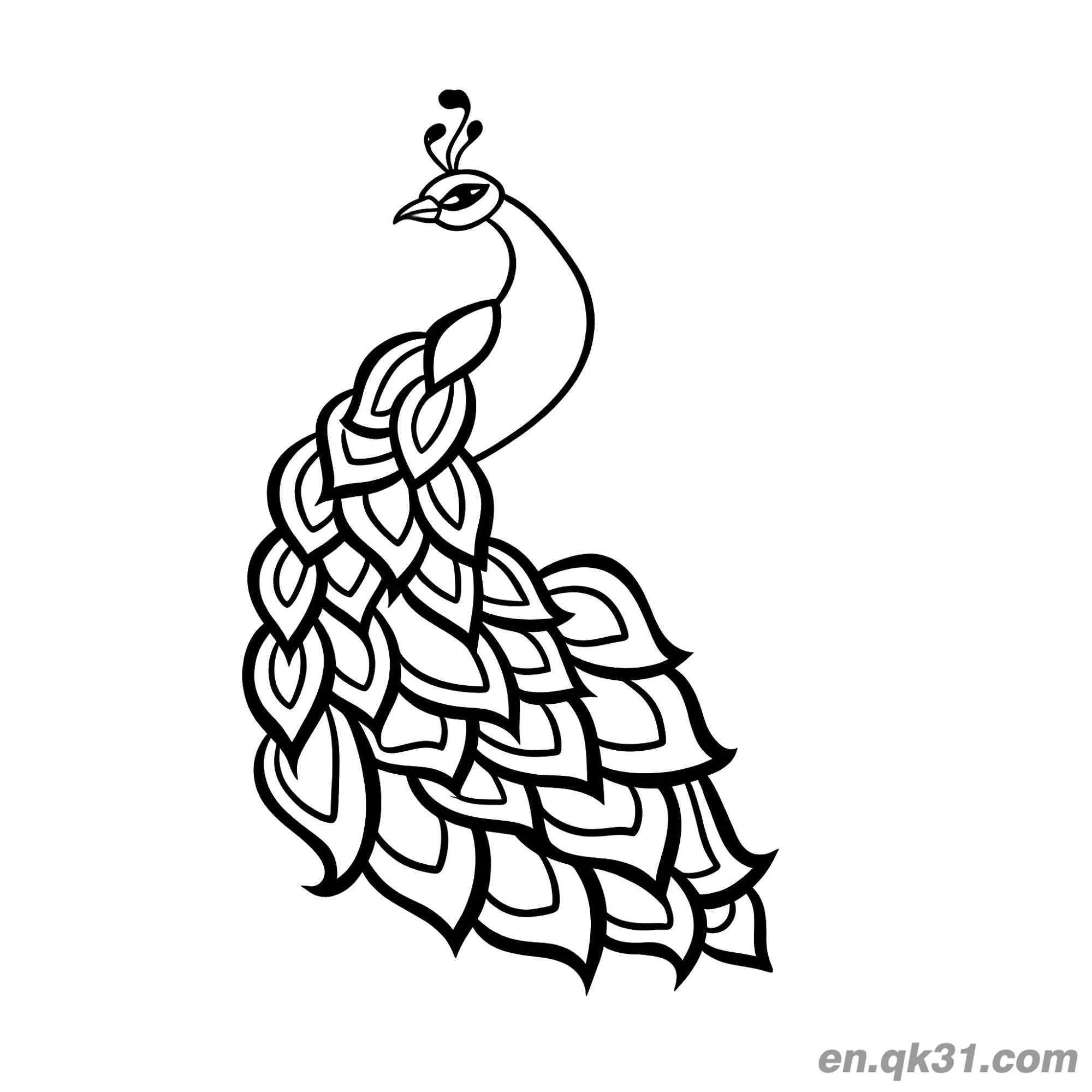 免费 艺术线条风格孔雀涂色页 简笔画涂色页