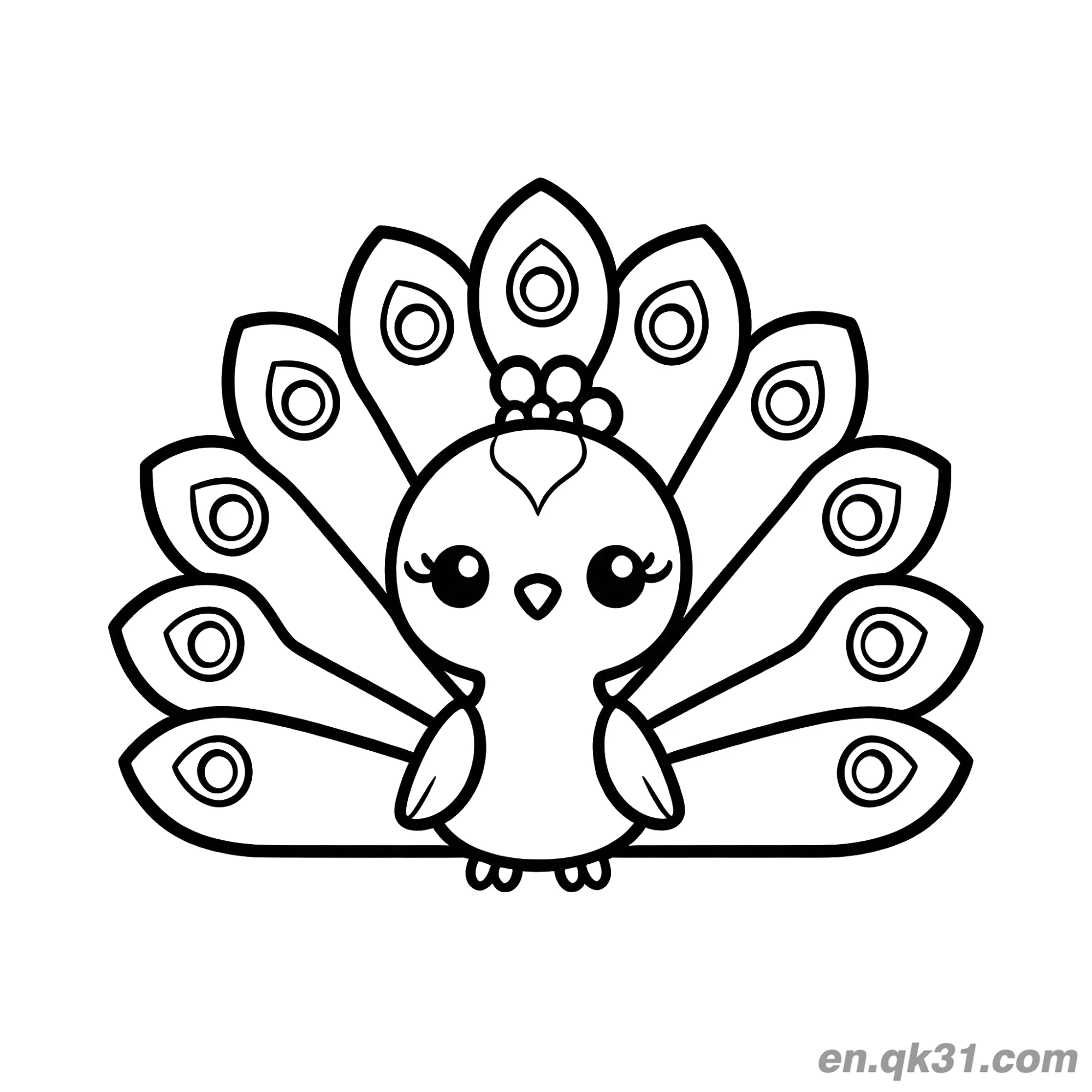 免费 Chibi可爱卡通孔雀涂色页 简笔画涂色页