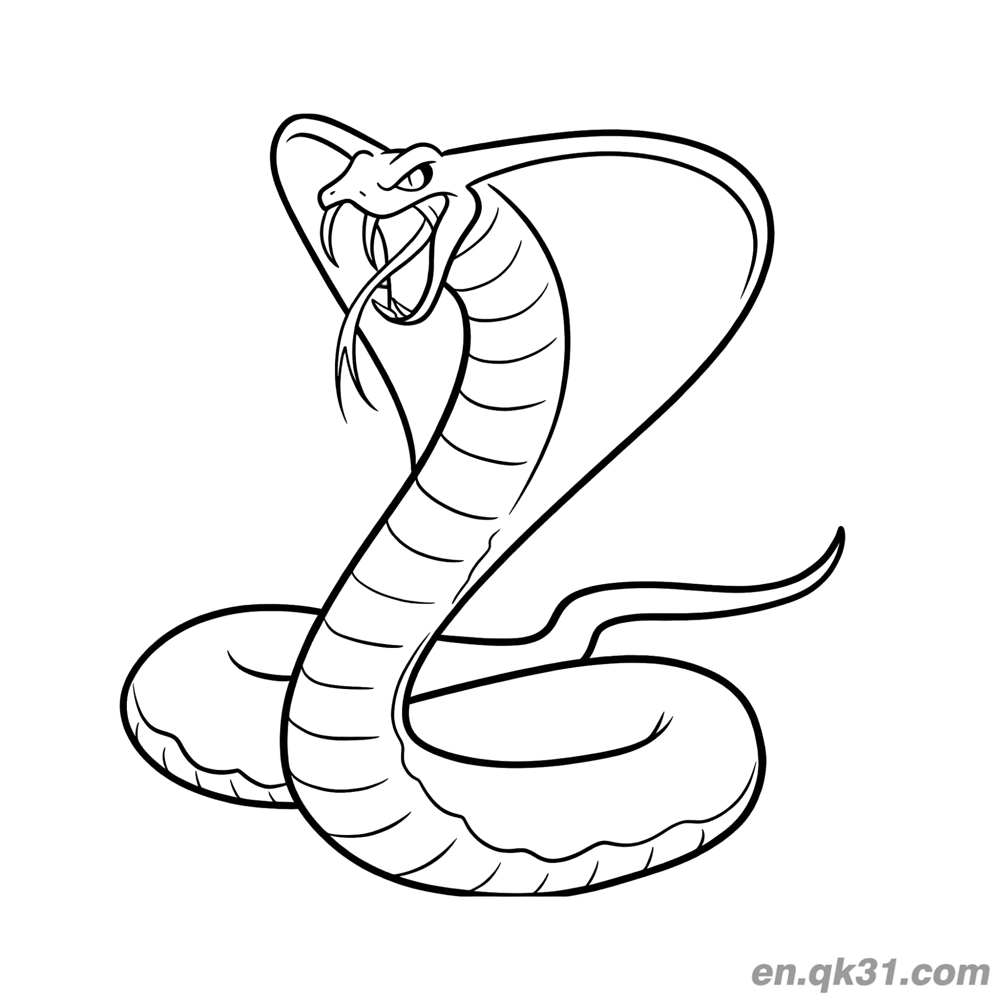 免费 凶猛卡通眼镜蛇扩张颈部简笔画涂色页 简笔画涂色页