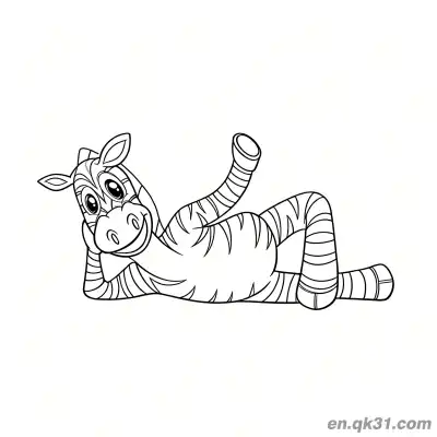 卡通斑马躺着挥手简笔画涂色页 – 免费可打印简笔画涂色画