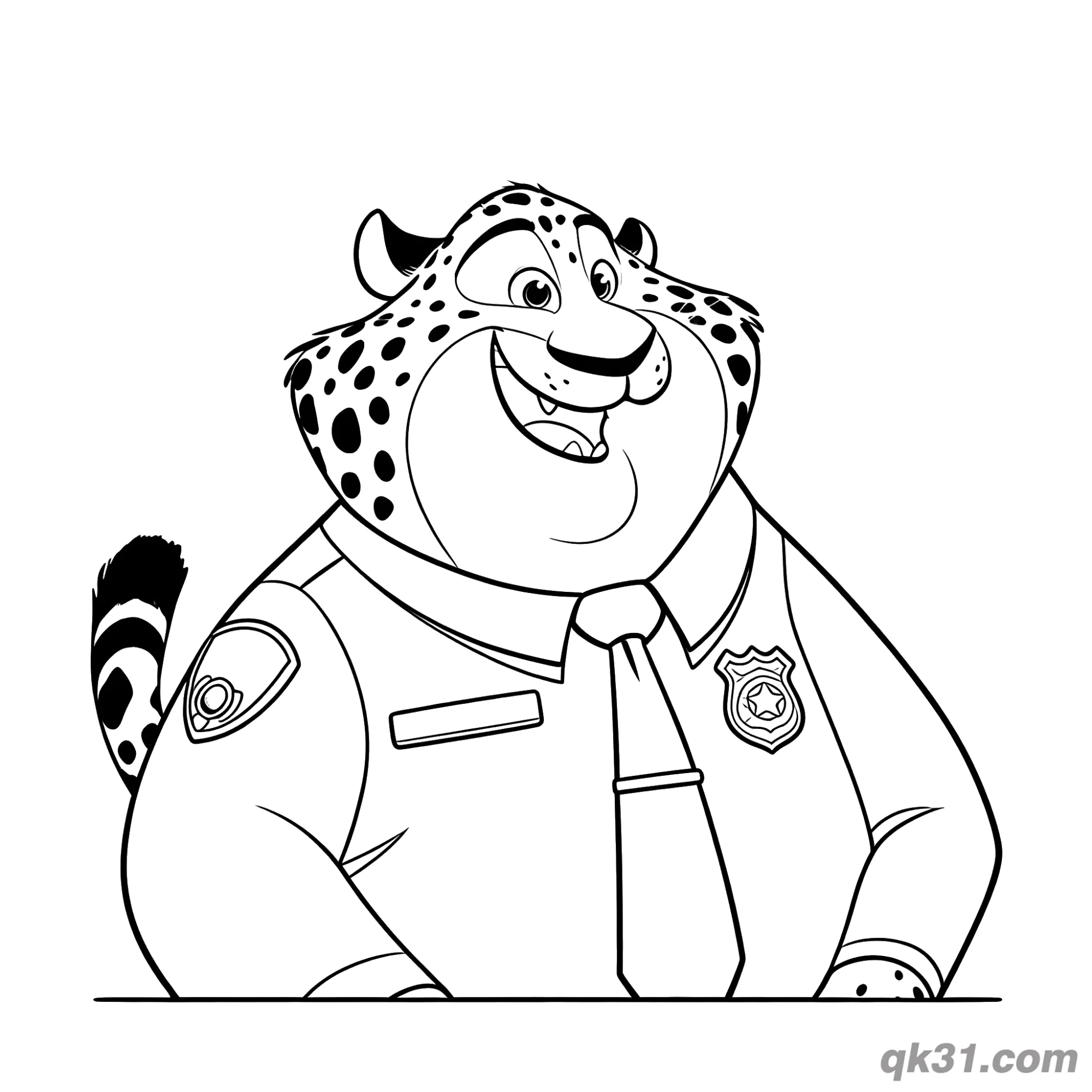 免费 本杰明·爪霍瑟微笑警官肖像简笔画涂色页 简笔画涂色页