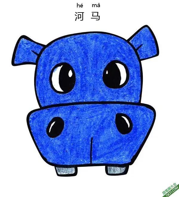 免费 如何给孩子画河马脸Hippopotamus Face 简笔画涂色页