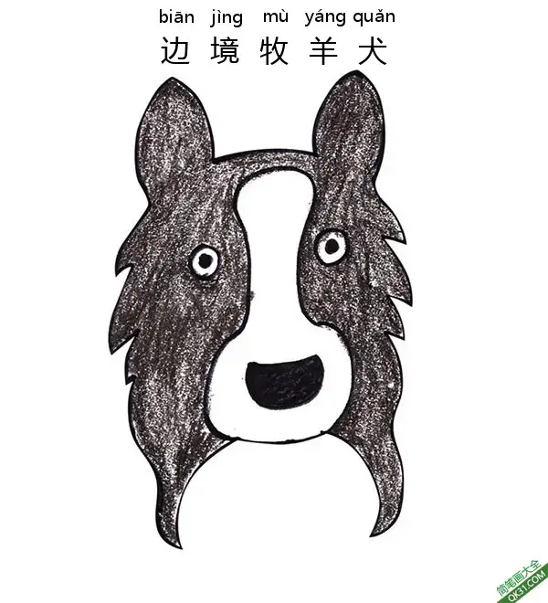 如何为孩子们画一张边境牧羊犬的脸简笔画涂色画 – 为儿童和成人提供的免费可打印简笔画涂色画