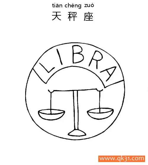 十二星座-天秤座：Libra constellation简笔画涂色画 – 为儿童和成人提供的免费可打印简笔画涂色画