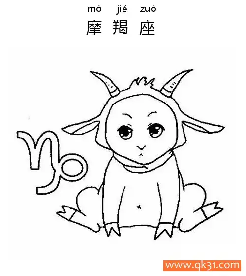 十二星座-摩羯座：Capricorn constellation简笔画涂色画 – 为儿童和成人提供的免费可打印简笔画涂色画