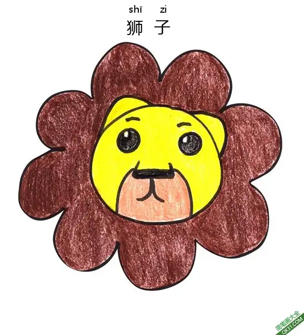 免费 如何给孩子画狮子脸Lion Face 简笔画涂色页
