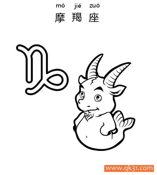 十二星座-摩羯座：Capricorn constellation简笔画涂色画 – 为儿童和成人提供的免费可打印简笔画涂色画