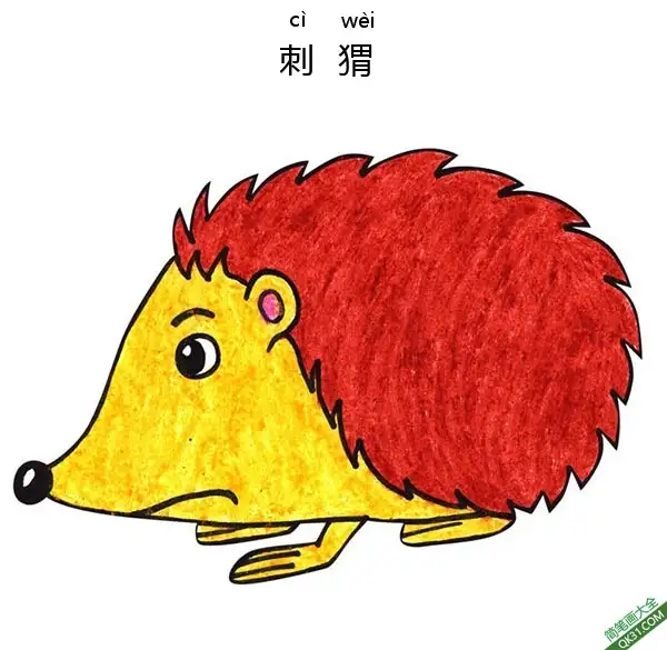 免费 怎样教孩子们一步步画一个 卡通 刺猬Hedgehog 简笔画涂色页