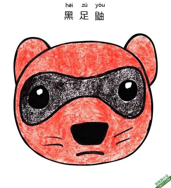 如何给孩子画一张黑足鼬脸 Black-Footed Ferret Face简笔画