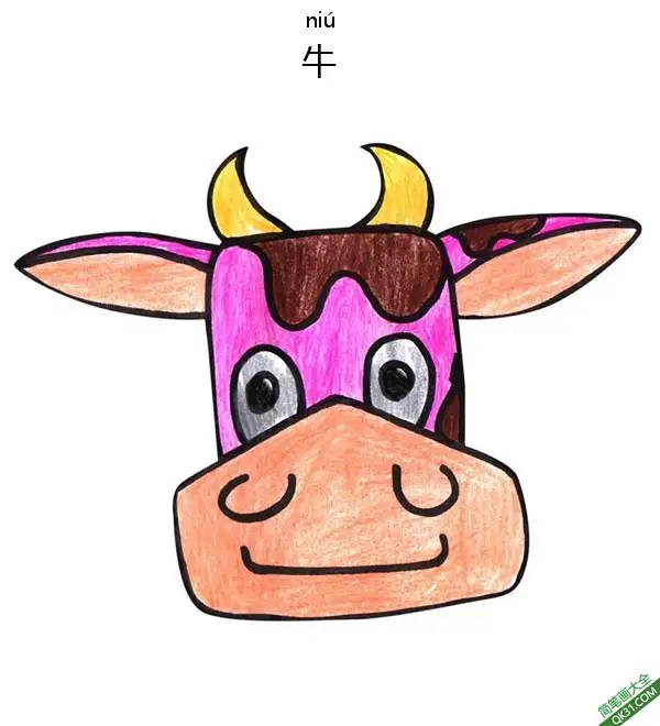 免费 如何给孩子画牛脸Cow Face 简笔画涂色页