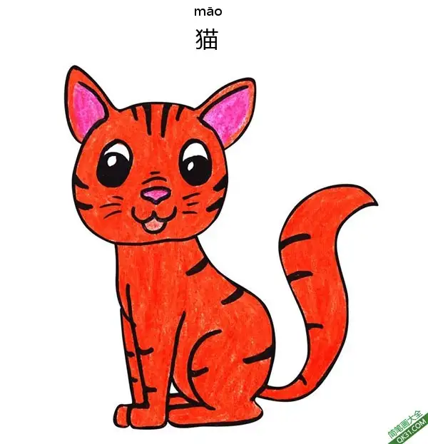 免费 怎样教孩子们一步步画一只卡通猫Cartoon Cat 简笔画涂色页