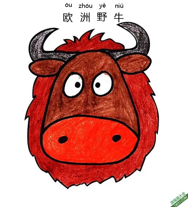 怎样教孩子们一步步画一个欧洲野牛脸European Bison简笔画涂色画 – 为儿童和成人提供的免费可打印简笔画涂色画