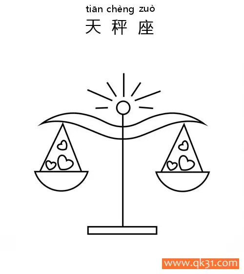 十二星座-天秤座：Libra constellation简笔画涂色画 – 为儿童和成人提供的免费可打印简笔画涂色画