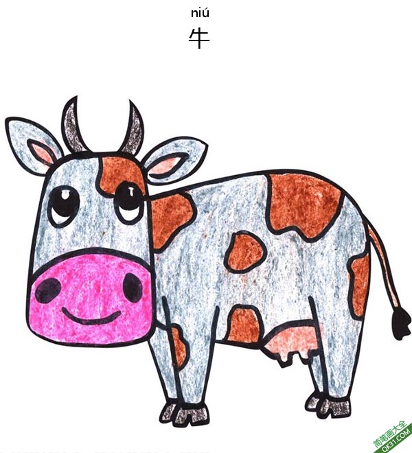 怎样教孩子们一步步画一个 卡通 牛Cow简笔画