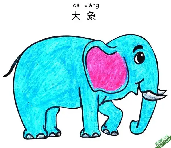 免费 怎样教孩子们一步步画一个卡通大象Cartoon Elephant 简笔画涂色页