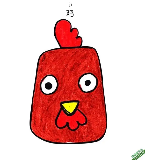 免费 如何给孩子画鸡脸Chicken Face 简笔画涂色页