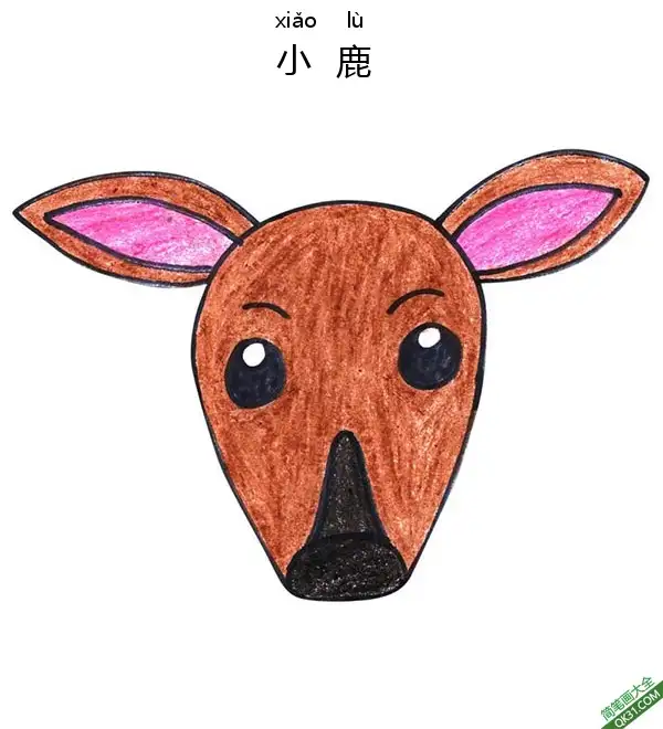 免费 如何给孩子画小鹿脸Fawn Face 简笔画涂色页
